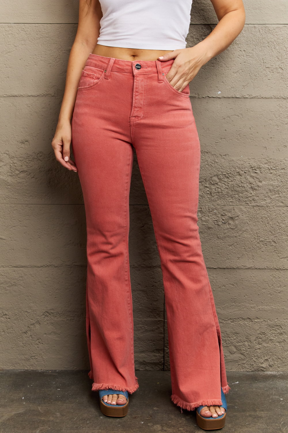 RISEN Bailey Full Size High Waist Side Slit Flare Jeans - OCEANE