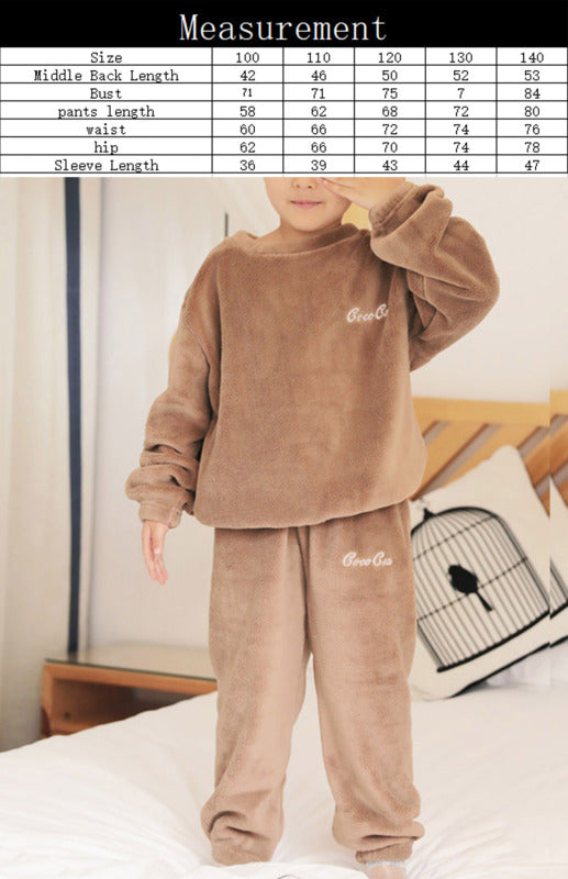 Children'S Embroidered Coral Fleece Pajama Set in pink, grey, brown