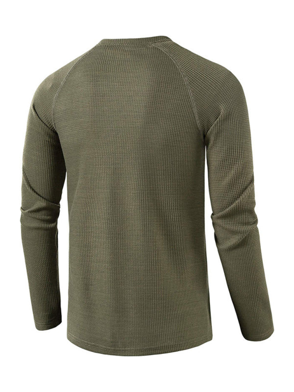 Men's Solid Color Waffle Knit Henley~8 trendy colors!