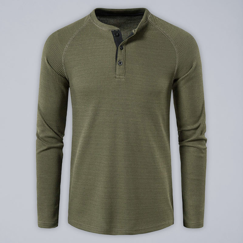 Men's Solid Color Waffle Knit Henley~8 trendy colors!
