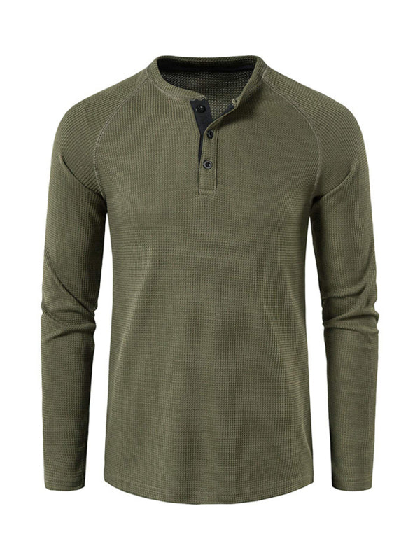 Men's Solid Color Waffle Knit Henley~8 trendy colors!