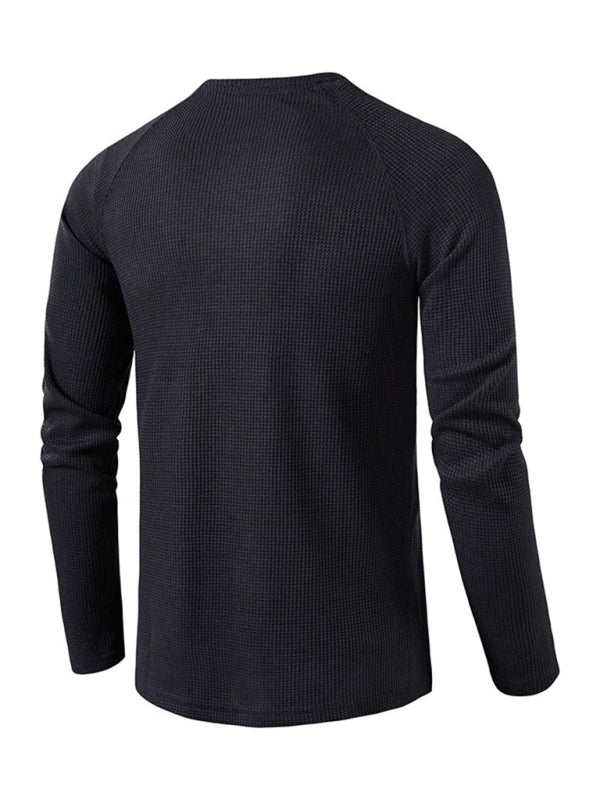 Men's Solid Color Waffle Knit Henley~8 trendy colors!