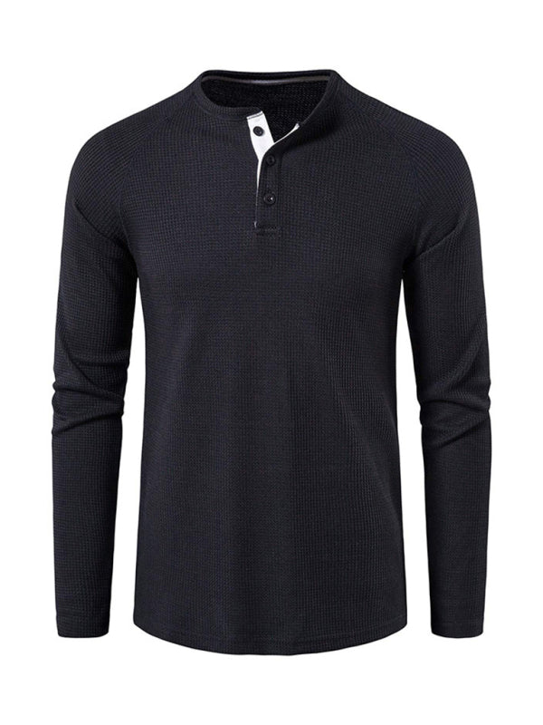 Men's Solid Color Waffle Knit Henley~8 trendy colors!