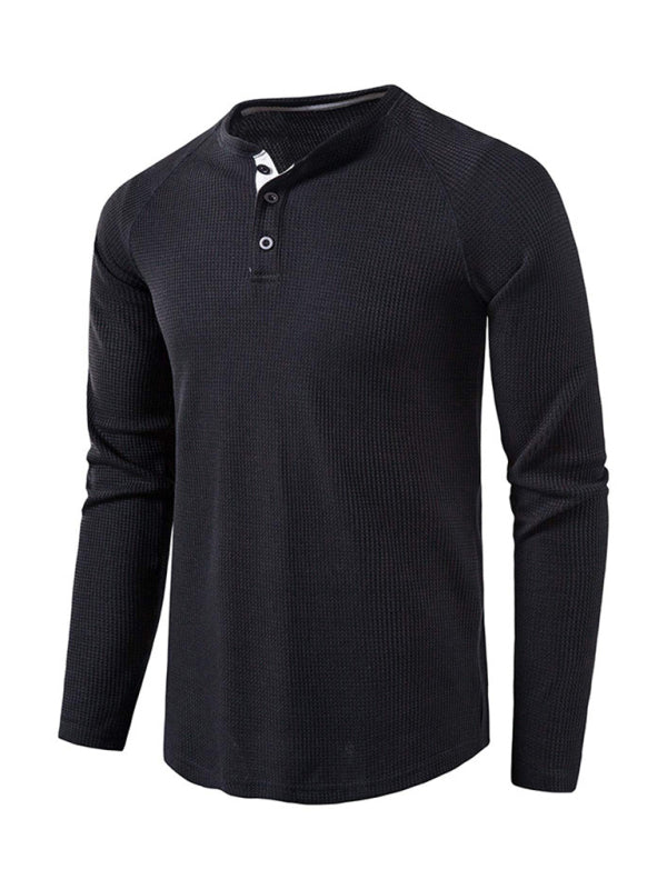 Men's Solid Color Waffle Knit Henley~8 trendy colors!