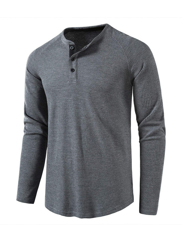 Men's Solid Color Waffle Knit Henley~8 trendy colors!
