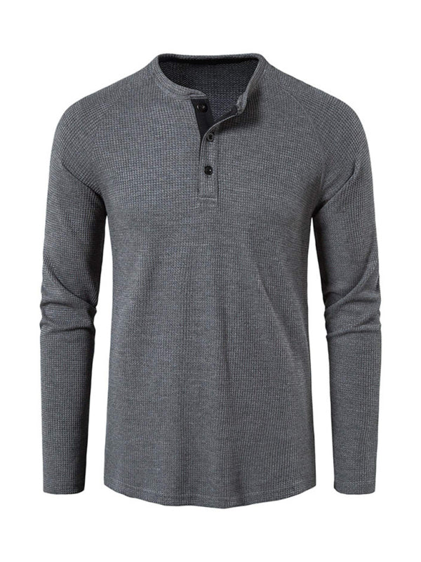 Men's Solid Color Waffle Knit Henley~8 trendy colors!