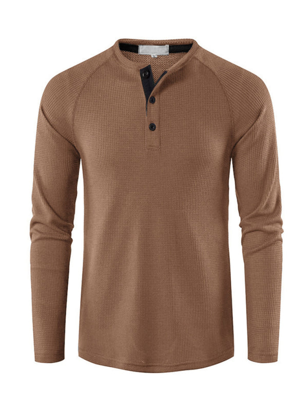 Men's Solid Color Waffle Knit Henley~8 trendy colors!