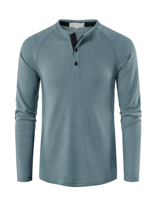 Men's Solid Color Waffle Knit Henley~8 trendy colors!