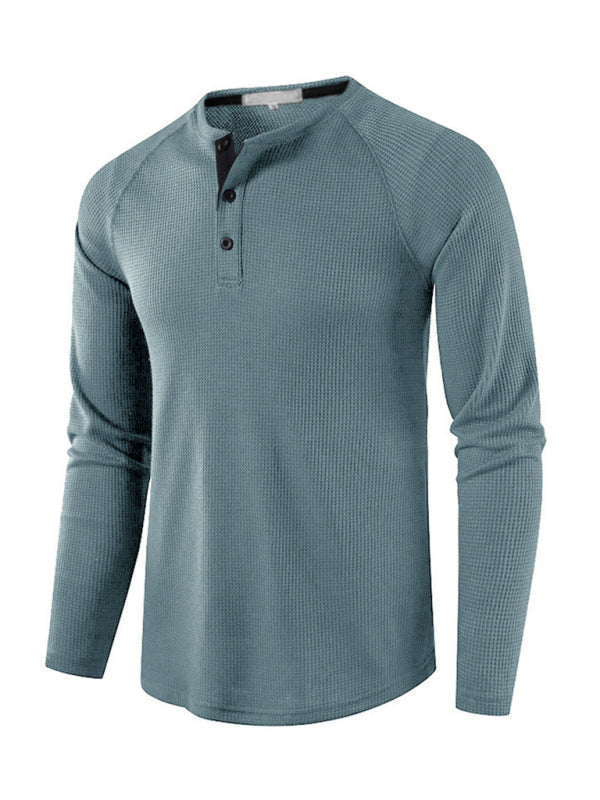 Men's Solid Color Waffle Knit Henley~8 trendy colors!