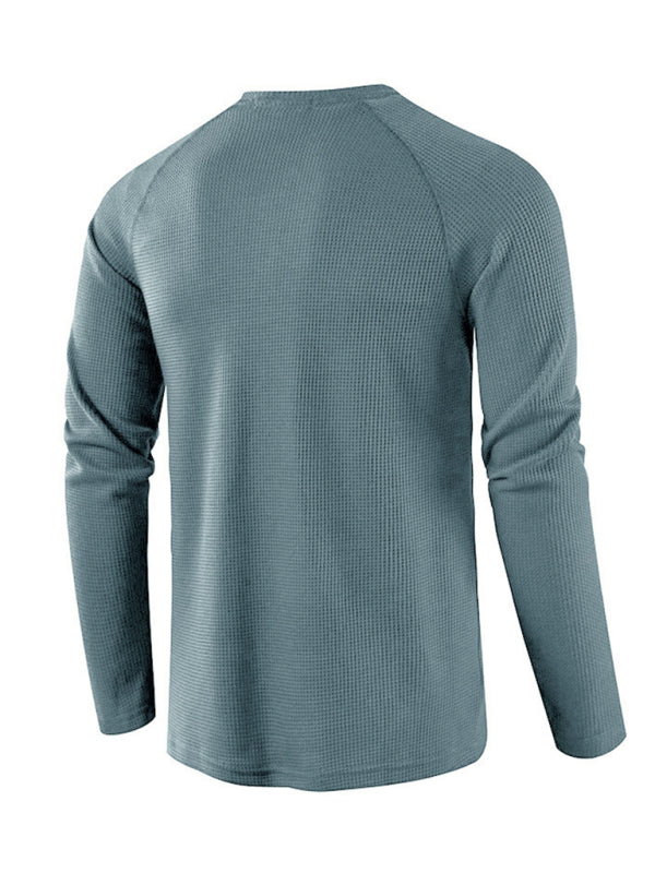 Men's Solid Color Waffle Knit Henley~8 trendy colors!