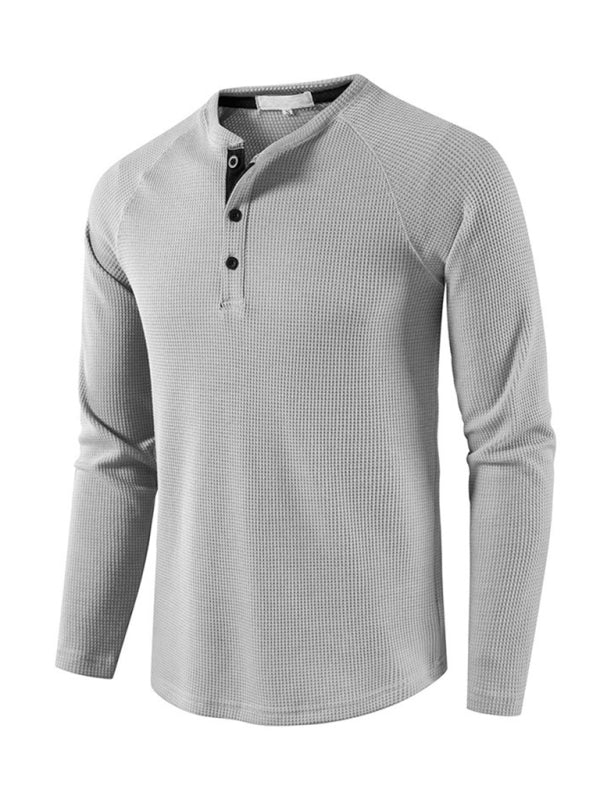 Men's Solid Color Waffle Knit Henley~8 trendy colors!