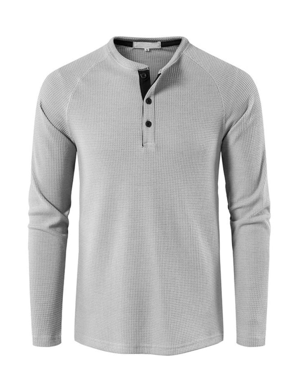 Men's Solid Color Waffle Knit Henley~8 trendy colors!
