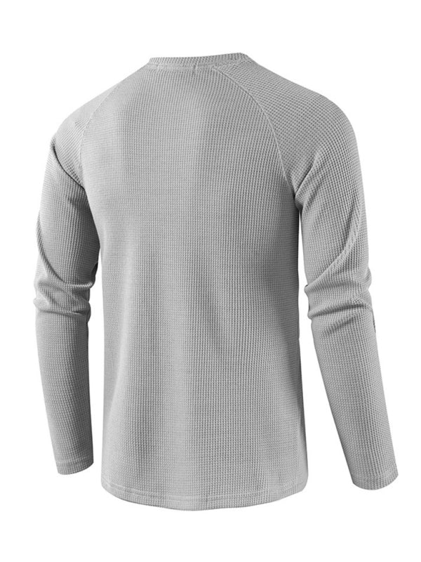 Men's Solid Color Waffle Knit Henley~8 trendy colors!