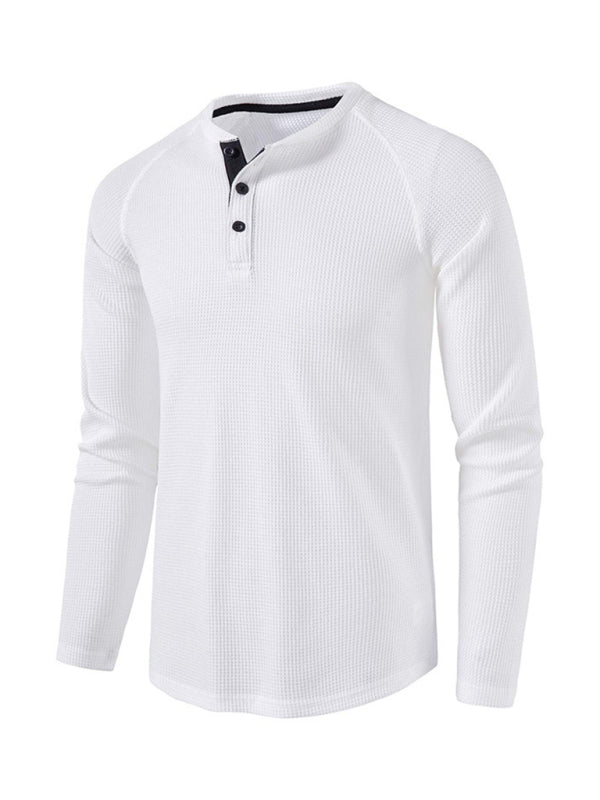 Men's Solid Color Waffle Knit Henley~8 trendy colors!