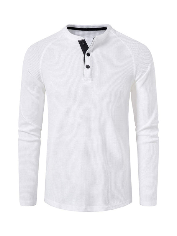 Men's Solid Color Waffle Knit Henley~8 trendy colors!