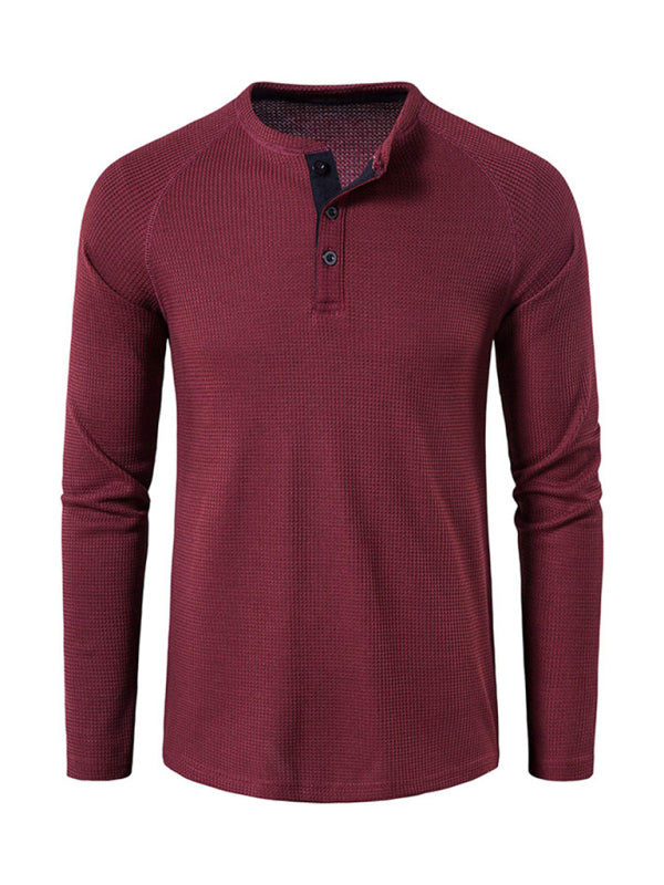 Men's Solid Color Waffle Knit Henley~8 trendy colors!