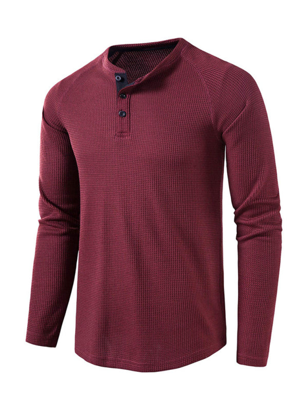Men's Solid Color Waffle Knit Henley~8 trendy colors!