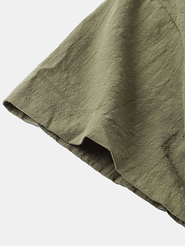 Men's Solid Color Linen Short Sleeve With Matching Shorts Pajamas - OCEANE
