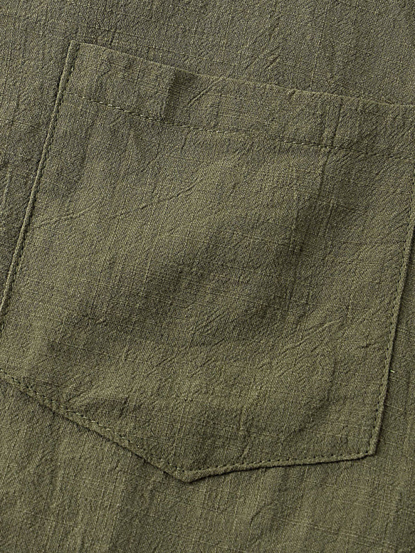 Men's Solid Color Linen Short Sleeve With Matching Shorts Pajamas - OCEANE