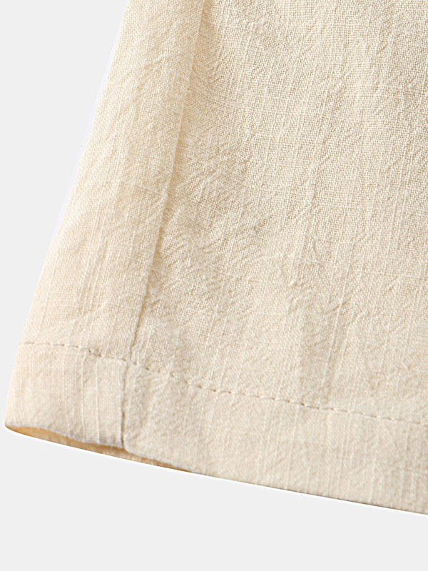 Men's Solid Color Linen Short Sleeve With Matching Shorts Pajamas - OCEANE