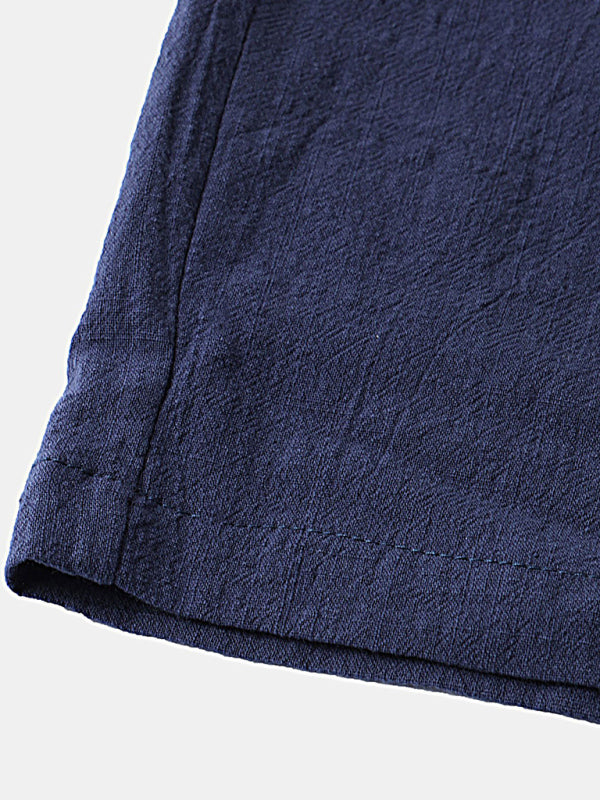 Men's Solid Color Linen Short Sleeve With Matching Shorts Pajamas - OCEANE