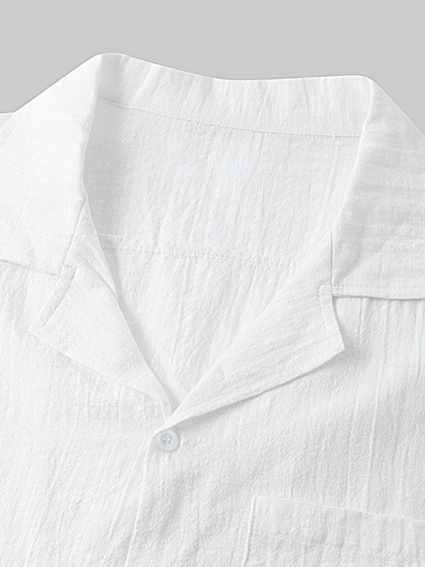 Men's Solid Color Linen Short Sleeve With Matching Shorts Pajamas - OCEANE