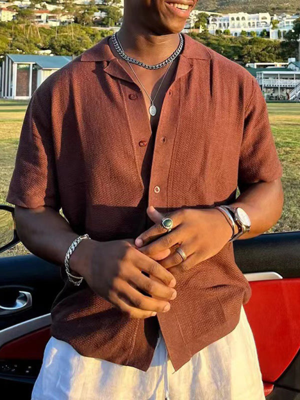 Men's knitted casual retro solid color lapel POLO shirt