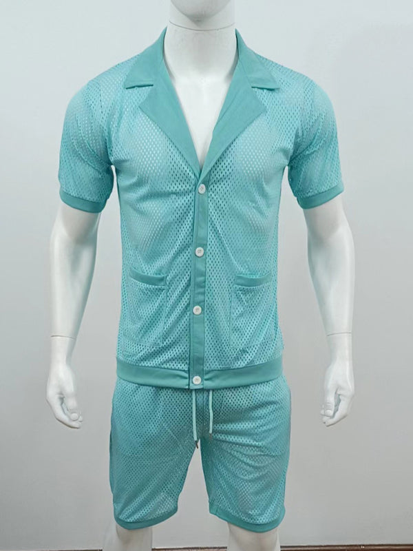 Short-sleeved shorts Knit lapel cardigan Short-sleeved men's suit