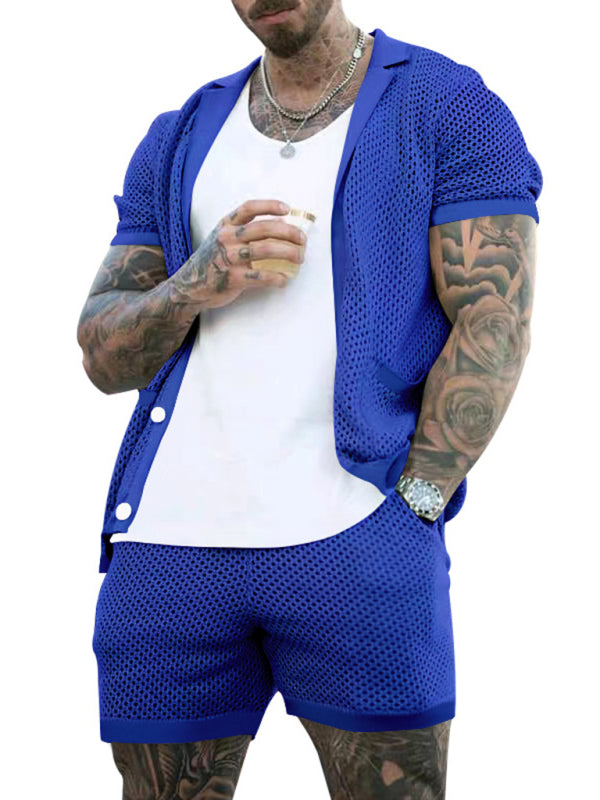 Short-sleeved shorts Knit lapel cardigan Short-sleeved men's suit