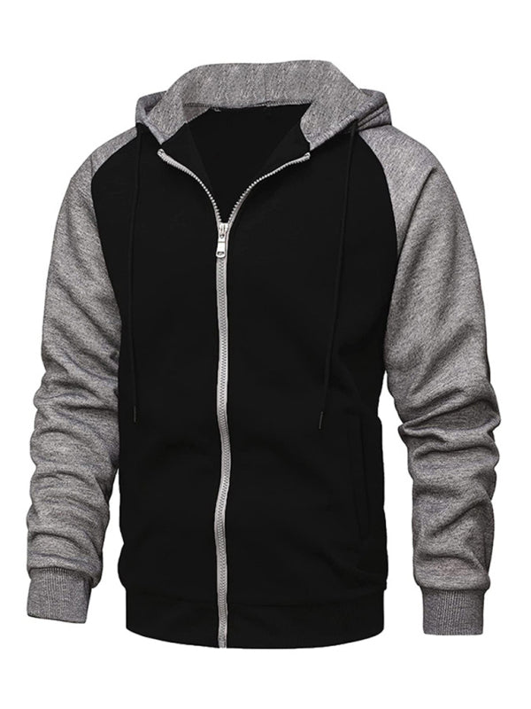 Jacket Contrasting Zippered color cardigan fleece hoodie men's clothing