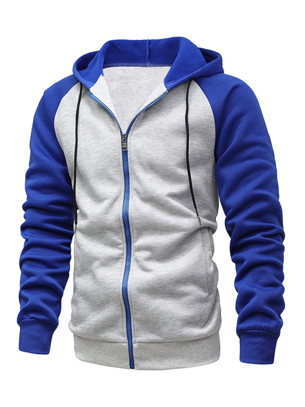 Jacket Contrasting Zippered color cardigan fleece hoodie men's clothing