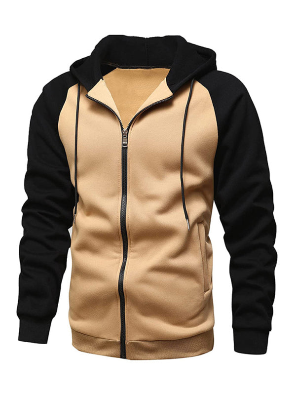 Jacket Contrasting Zippered color cardigan fleece hoodie men's clothing