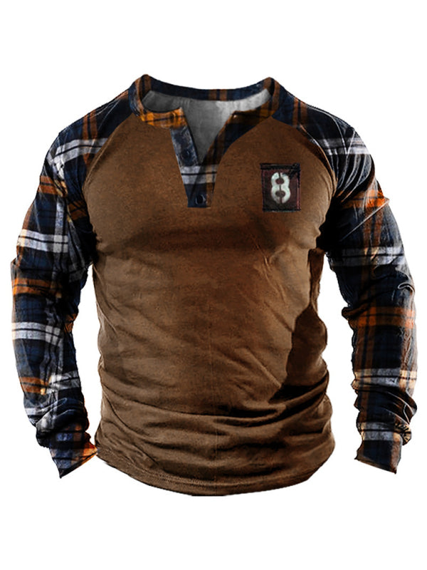 printed henley long-sleeved casual shirt for men