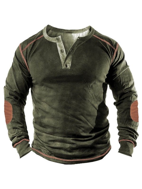 printed henley long-sleeved casual shirt for men