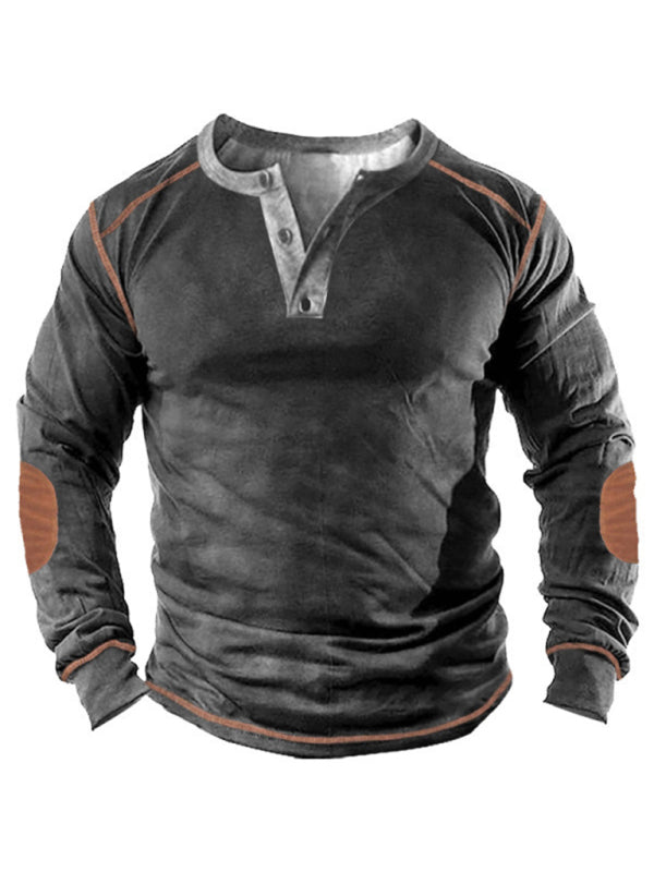 printed henley long-sleeved casual shirt for men