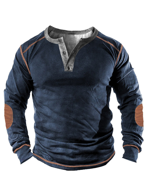 printed henley long-sleeved casual shirt for men