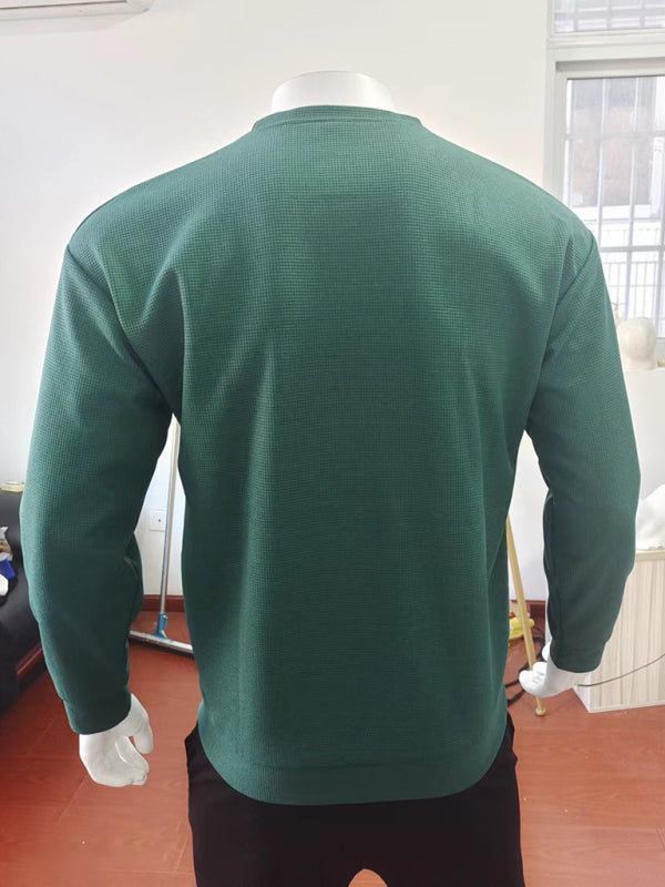 New men's long john solid color waffle thin round neck long-sleeved shirt