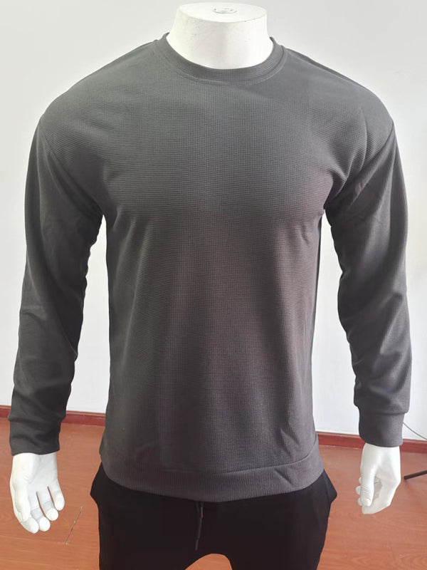 New men's long john solid color waffle thin round neck long-sleeved shirt