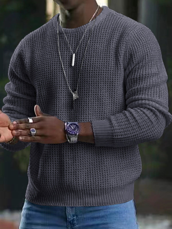 New men's long john solid color waffle thin round neck long-sleeved shirt
