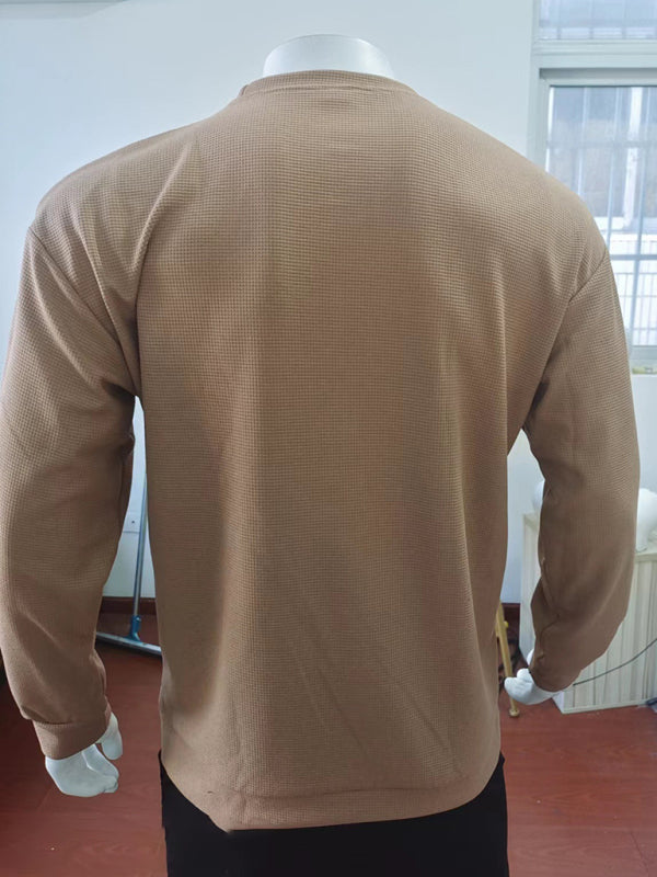 New men's long john solid color waffle thin round neck long-sleeved shirt