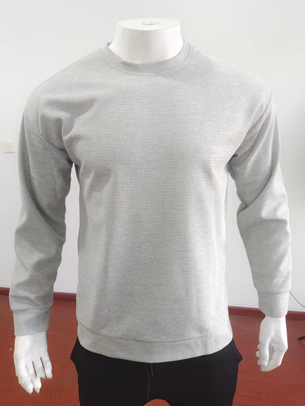 New men's long john solid color waffle thin round neck long-sleeved shirt
