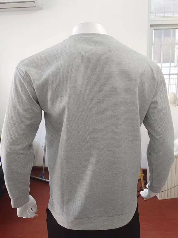 New men's long john solid color waffle thin round neck long-sleeved shirt