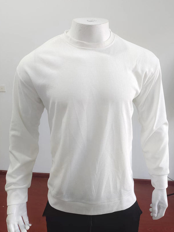 New men's long john solid color waffle thin round neck long-sleeved shirt