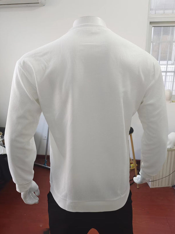 New men's long john solid color waffle thin round neck long-sleeved shirt