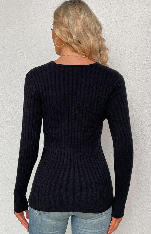 Women's V-Neck Pullover Cross Sweater~4 colors!
