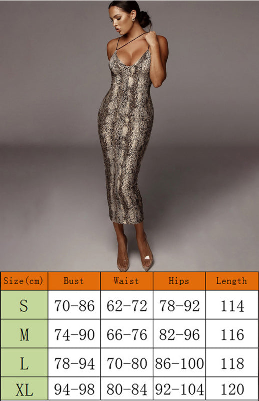 Ladies Sexy Strappy V-Neck Snakeskin Print Dress