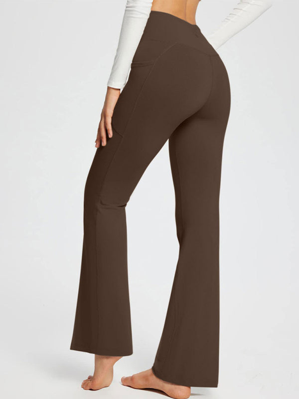 Solid Color Casual Ladies High Waist Slim Wide Leg Yoga Fitness Pants