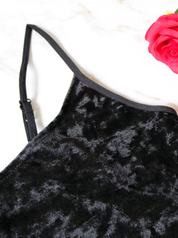 Sexy Velvet V-neck Underwear Two-Piece Set Sexy Lingerie Pajamas Loungewear Set