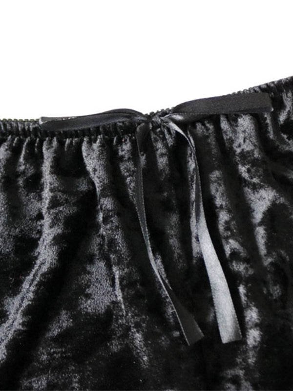 Sexy Velvet V-neck Underwear Two-Piece Set Sexy Lingerie Pajamas Loungewear Set
