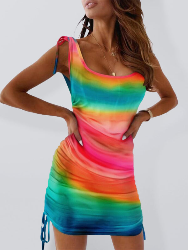 Women's Rainbow Ombre Tie Shoulder Mini Dress
